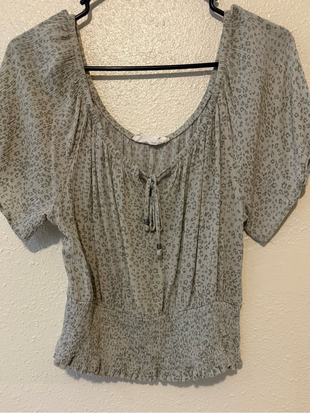 Pink Rose Sage Green Short-Sleeve Peasant Blouse